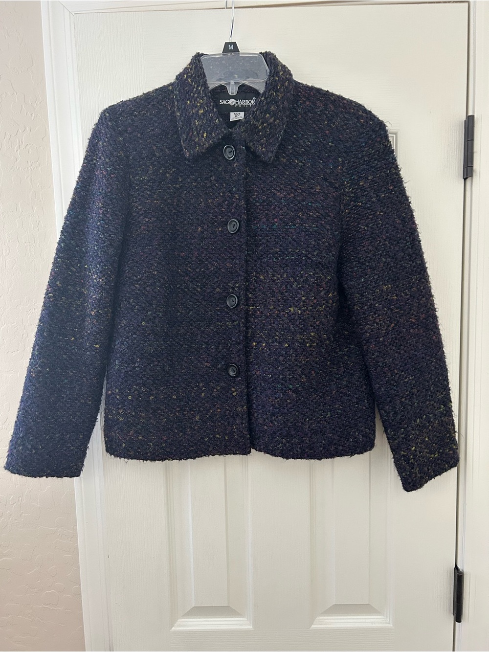 Sag Harbor Beautiful Purple Navy Tweed Boxy Button Jacket